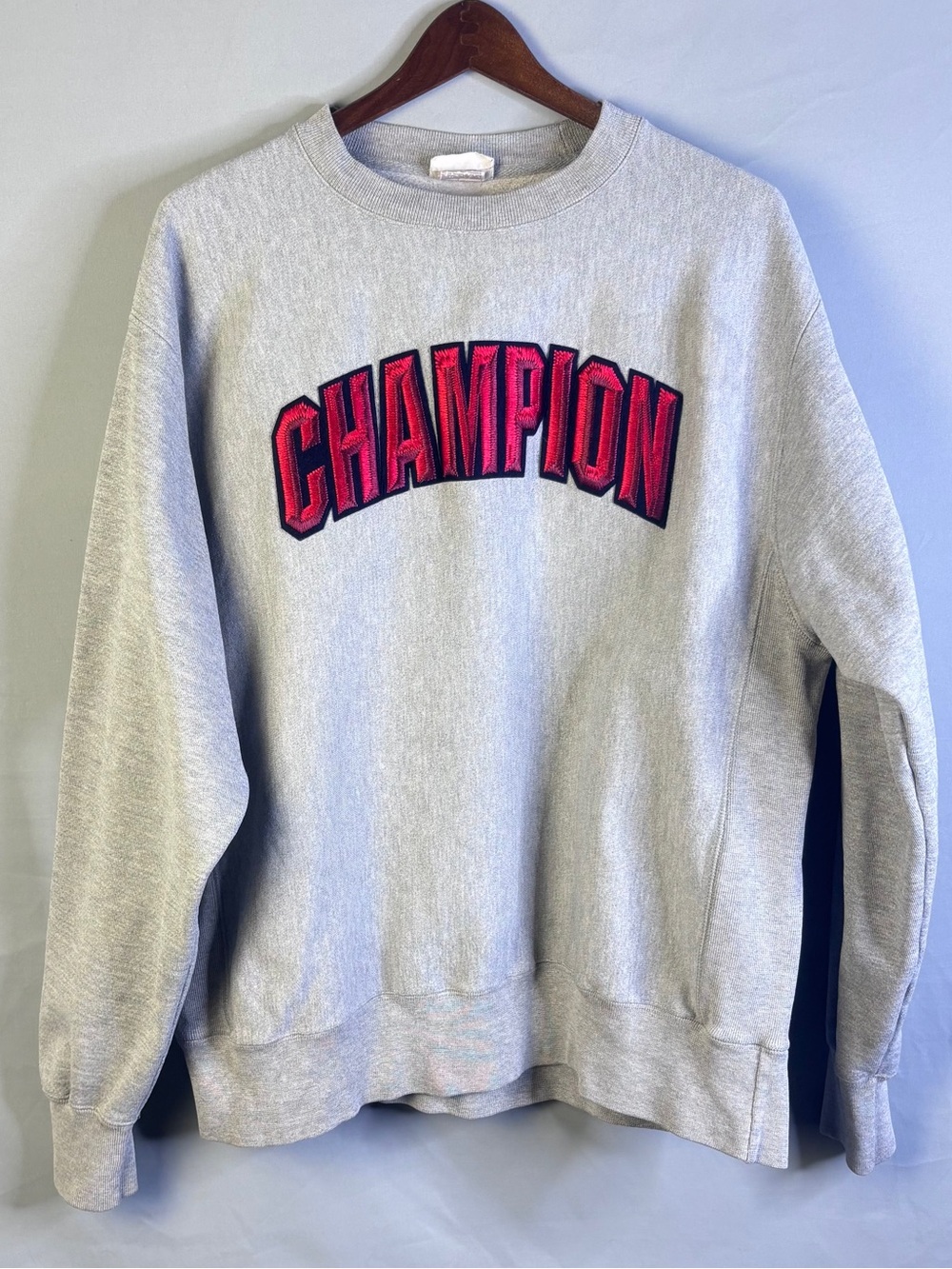 Vintage Champion Spell Out Logo Pullover Crew Neck Sweatshirt Sz L Reverse Weave